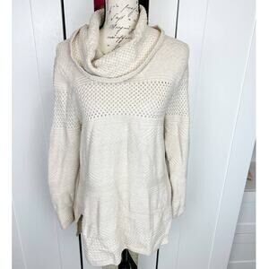 Anthropologie Eight Eight Eight Cream Cotton Cowl Neck Tunic Sweater Size Large